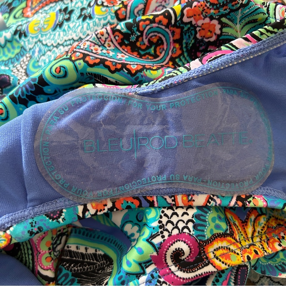 Bleu Rod Beattie Let Loose Turquoise Multi Paisley Ruffle One-Piece SZ 12 - Picture 10 of 12